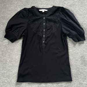 Loft NWT Black Puff Sleeve Ribbed Top Sz.SP